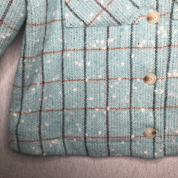 NWT Greylin Sammy Puff Sleeve Shacket Powder Blue Check Print Size L Wool Blend - Picture 9 of 16